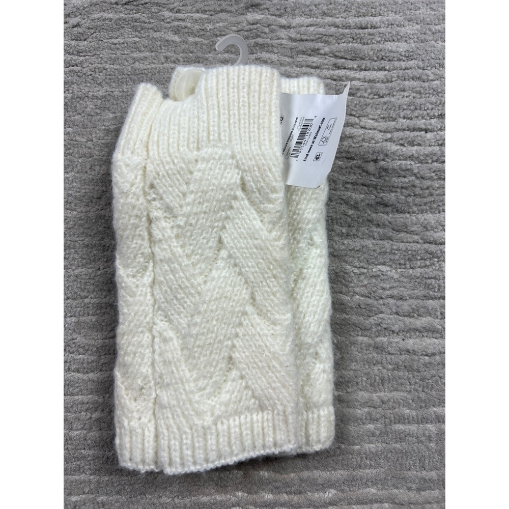 Time and Tru Fingerless Gloves Womens OS Ivory Dia Weave Cable Knit Hand Warmers
